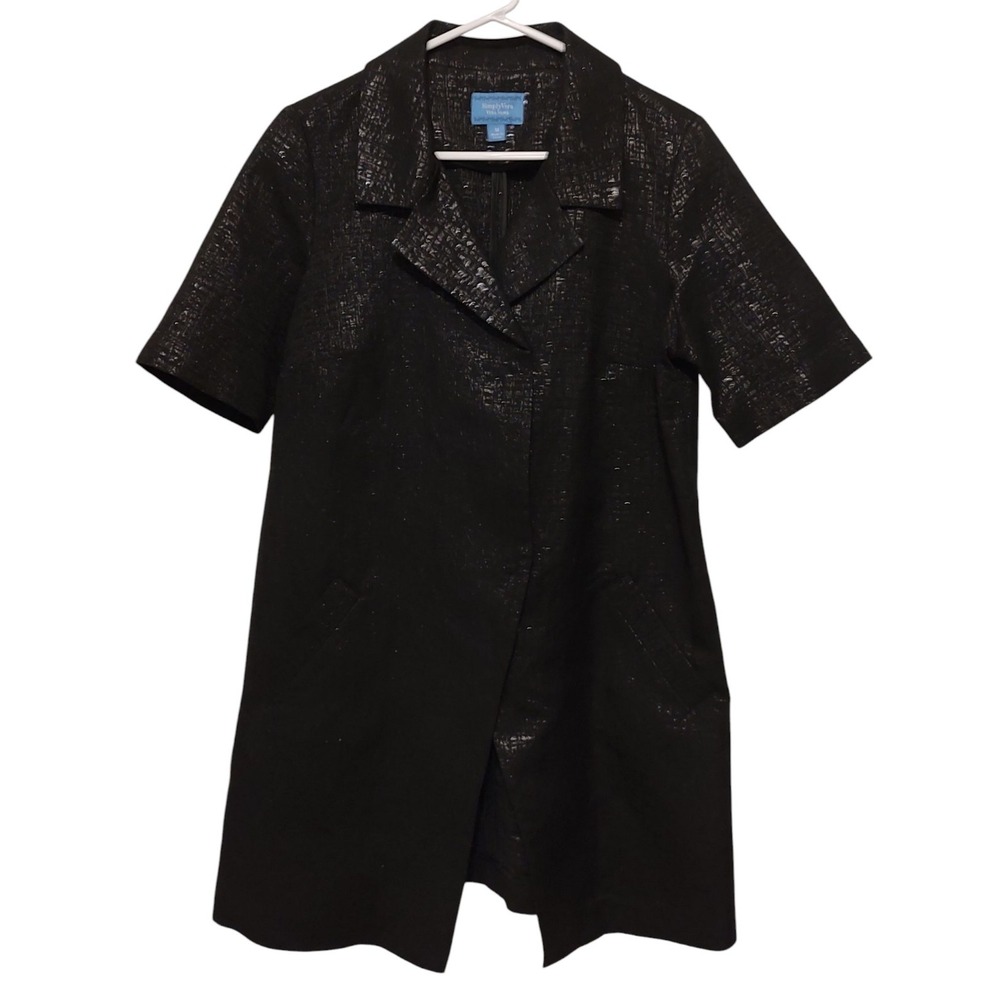 Simply Vera Wang Jacket Black Metallic Sparkle Blazer Short Sleeve Womens Medium